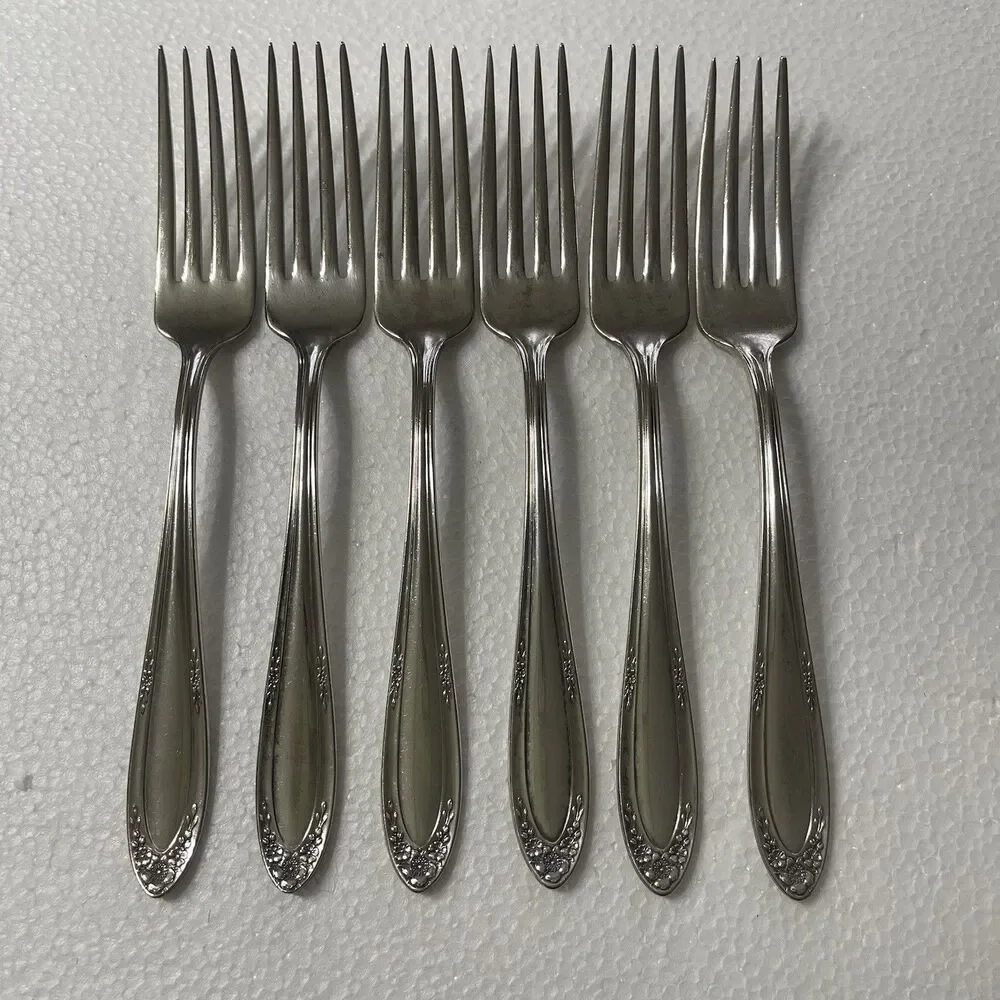 Vintage Silverplate Set 6 Dinner Forks By Oneida Community Service Plate 7.5”